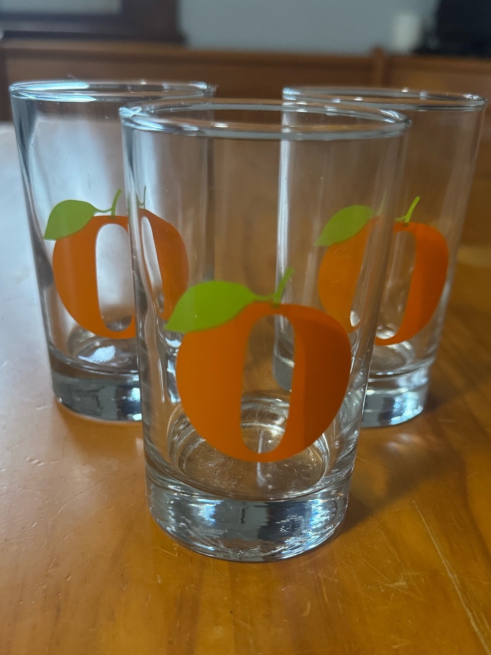 Clear Glass Glasses with Orange Fruit Design - Set of 3